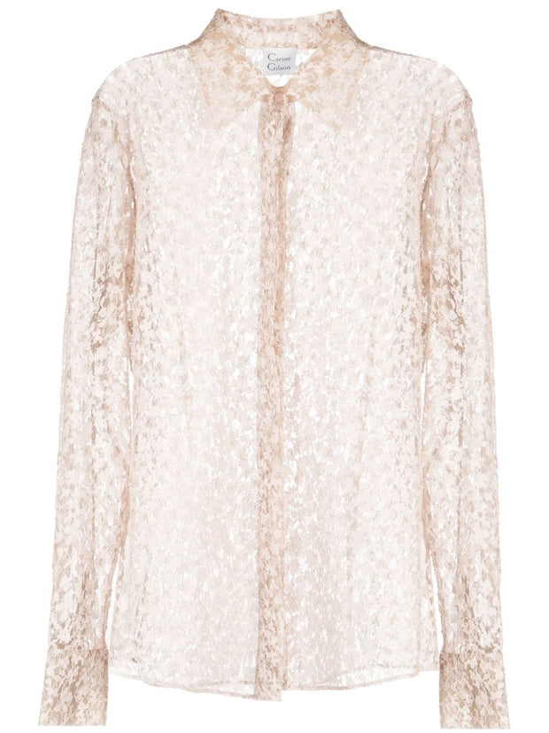 CARINE GILSON - floral-lace sheer shirt