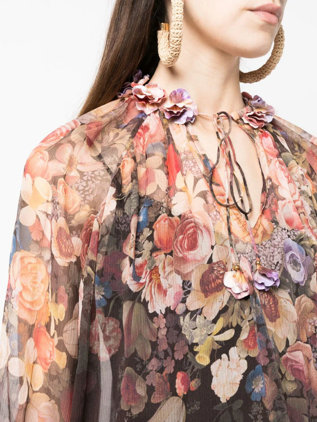 ZIMMERMANN - gathered-neck floral-print blouse