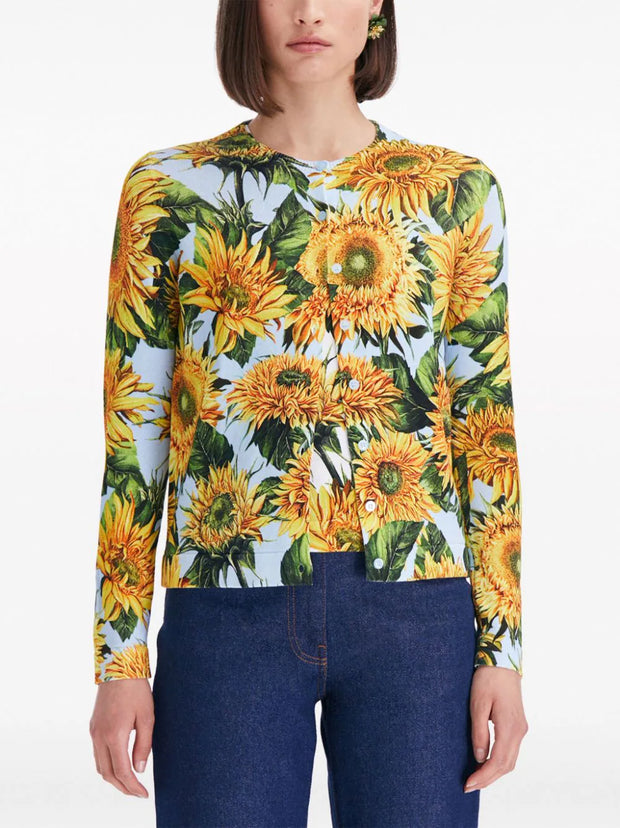 OSCAR DE LA RENTA - Sunflower-print knitted cardigan