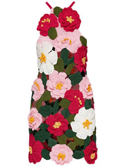 OSCAR DE LA RENTA - Camellia crochet-knit halterneck minidress
