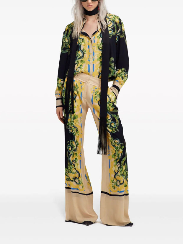 ROBERTO CAVALLI - floral-print straight-leg trousers