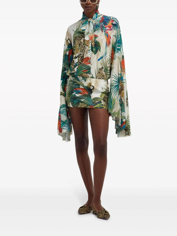 ROBERTO CAVALLI - jungle-print silk miniskirt
