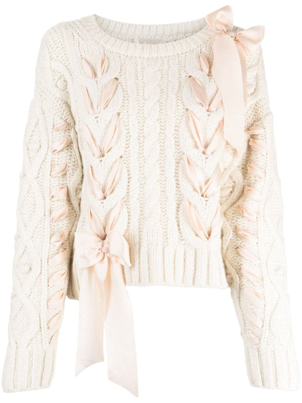 LoveShackFancy - lace-up detailing chunky knit jumper