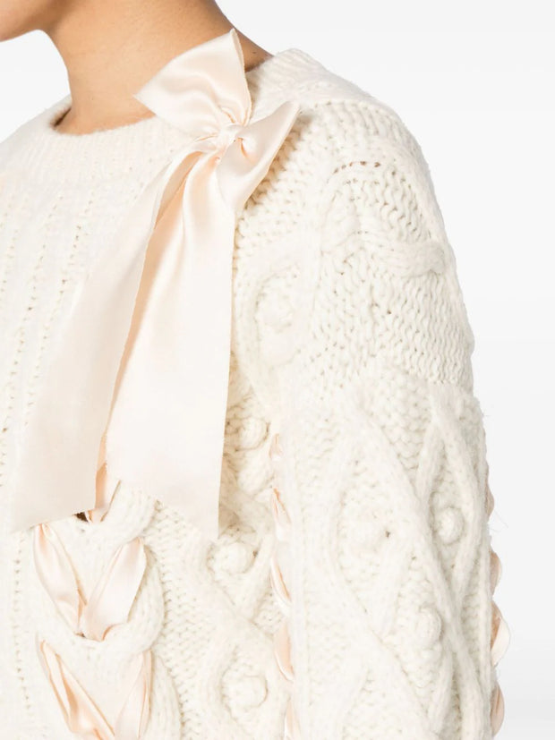 LoveShackFancy - lace-up detailing chunky knit jumper