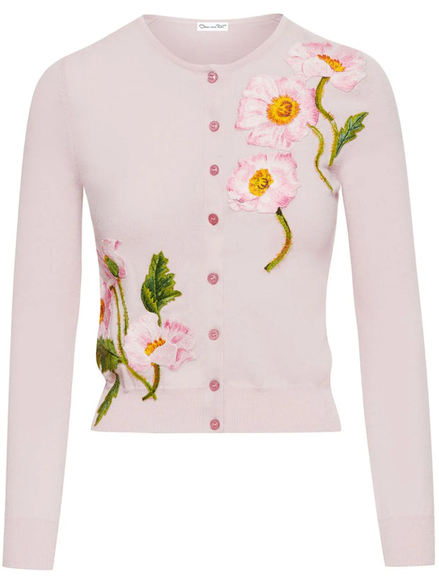 OSCAR DE LA RENTA - floral-embroidered fine-knit cardigan