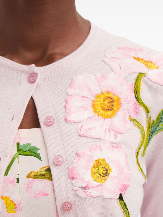 OSCAR DE LA RENTA - floral-embroidered fine-knit cardigan