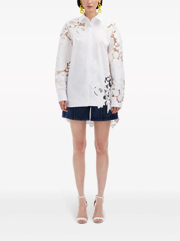 OSCAR DE LA RENTA - corded-lace twill shirt