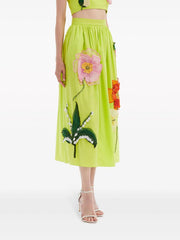 OSCAR DE LA RENTA - floral-appliqué cotton midi skirt
