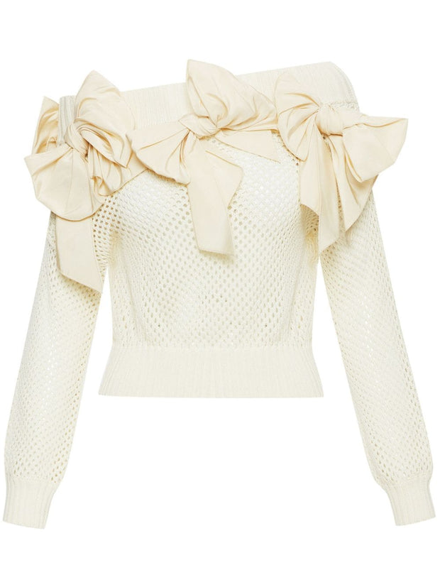 OSCAR DE LA RENTA - bow-embellished pointelle-knit jumper
