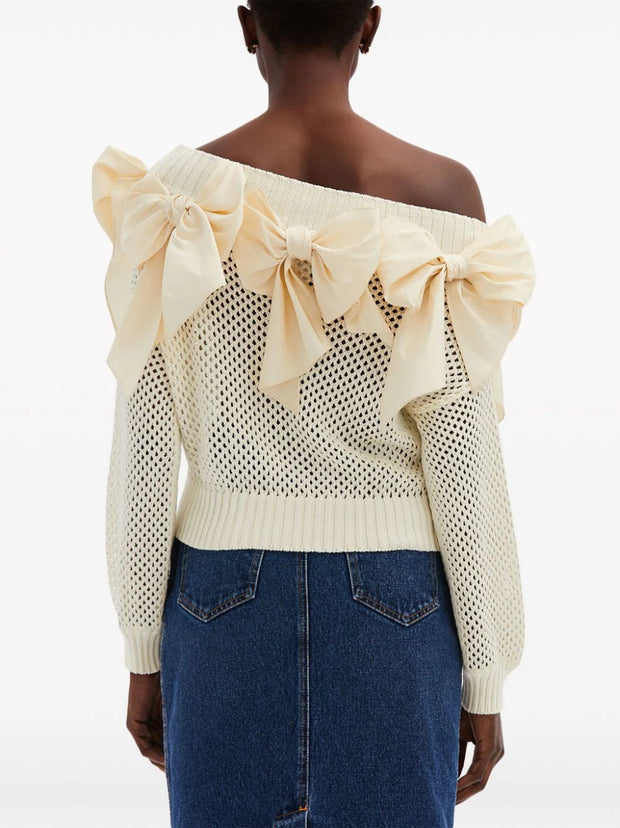 OSCAR DE LA RENTA - bow-embellished pointelle-knit jumper