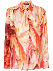 ROBERTO CAVALLI - plumage-print silk shirt