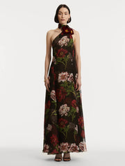Oscar de la Renta - Dark Peony Silk Halter Gown