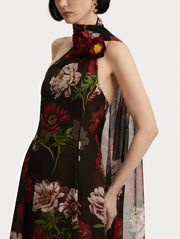 Oscar de la Renta - Dark Peony Silk Halter Gown