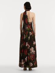 Oscar de la Renta - Dark Peony Silk Halter Gown