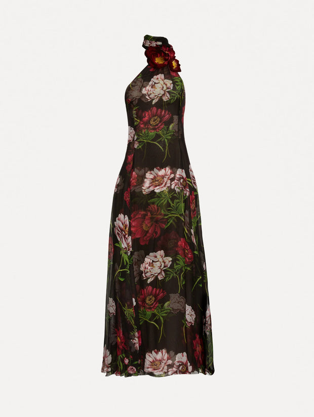 Oscar de la Renta - Dark Peony Silk Halter Gown