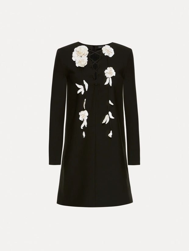 Oscar de la Renta - Black Floral Lace Up Shift Dress
