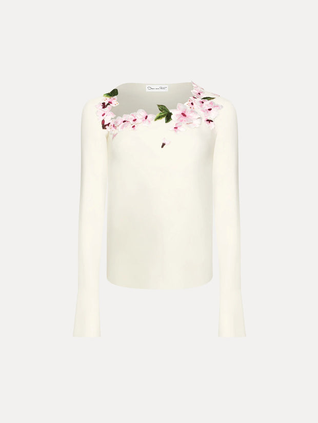 Oscar de la Renta - Cherry Blossoms Embroidered Blouse