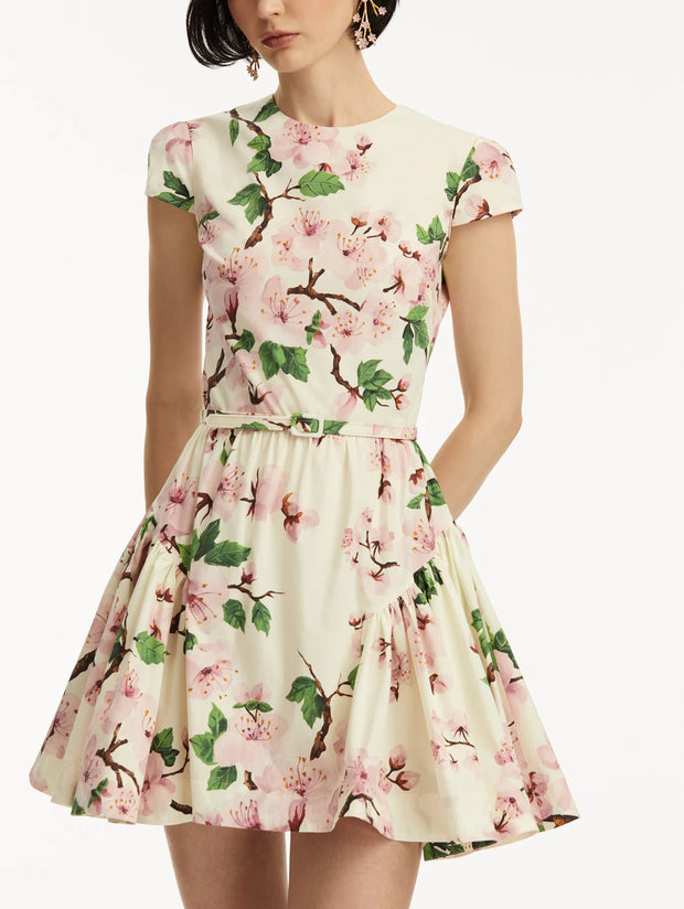 Oscar de la Renta - Cherry Blossom Cotton Poplin Mini Dress