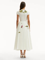 Oscar de la Renta - White Painted Roses Cotton Dress