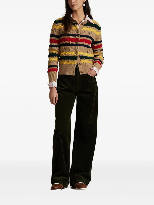 POLO RALPH LAUREN - Cable-Knit Striped-Pattern Cardigan