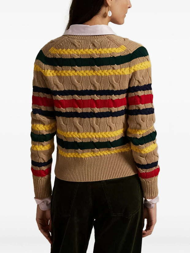 POLO RALPH LAUREN - Cable-Knit Striped-Pattern Cardigan