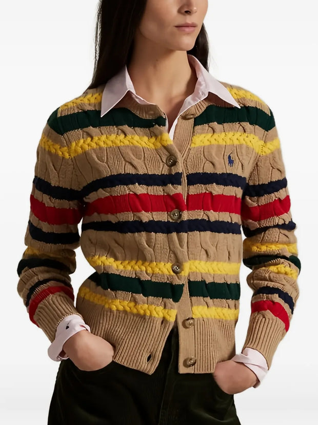 POLO RALPH LAUREN - Cable-Knit Striped-Pattern Cardigan