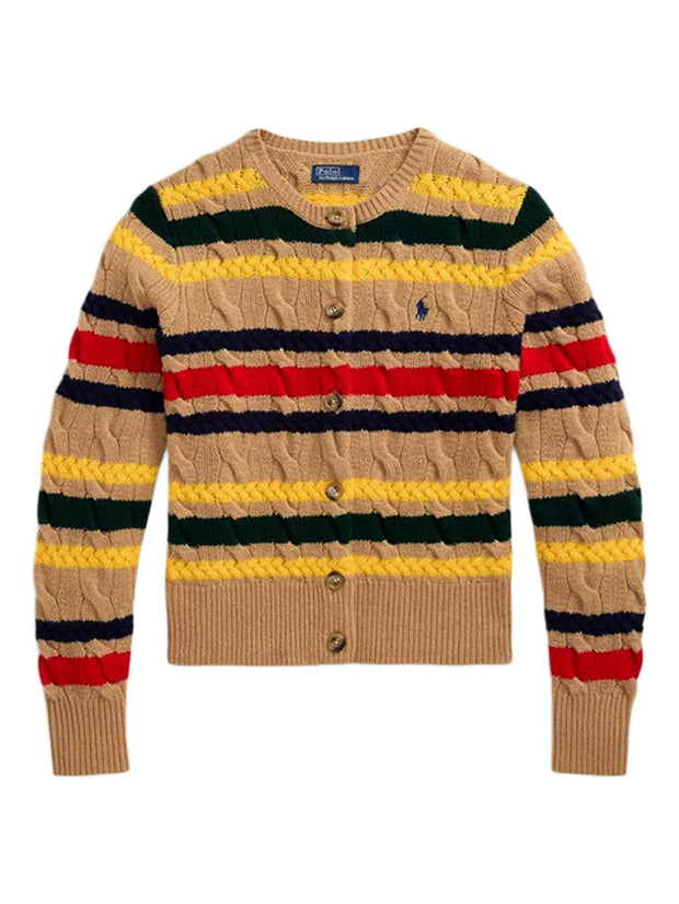 POLO RALPH LAUREN - Cable-Knit Striped-Pattern Cardigan