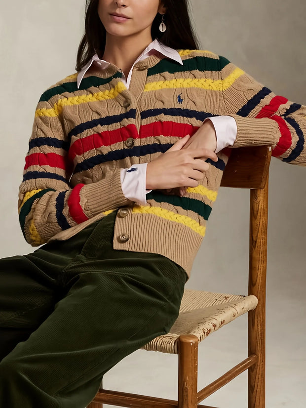 POLO RALPH LAUREN - Cable-Knit Striped-Pattern Cardigan
