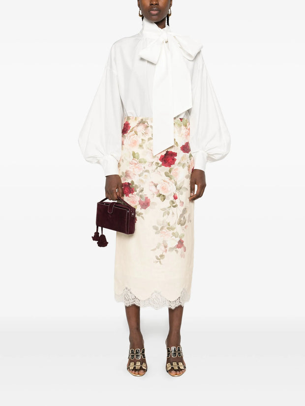 ZIMMERMANN - Floral-Print Lace-Trimmed Skirt