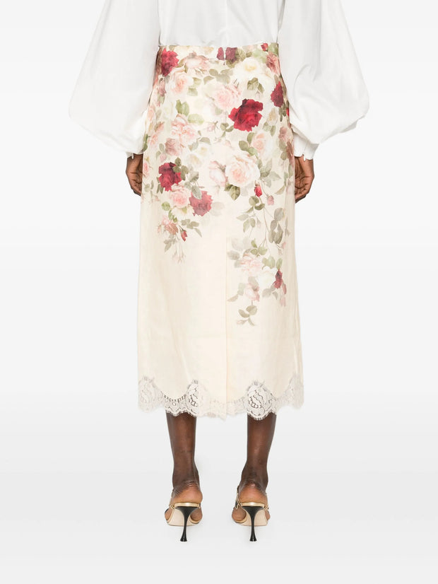 ZIMMERMANN - Floral-Print Lace-Trimmed Skirt