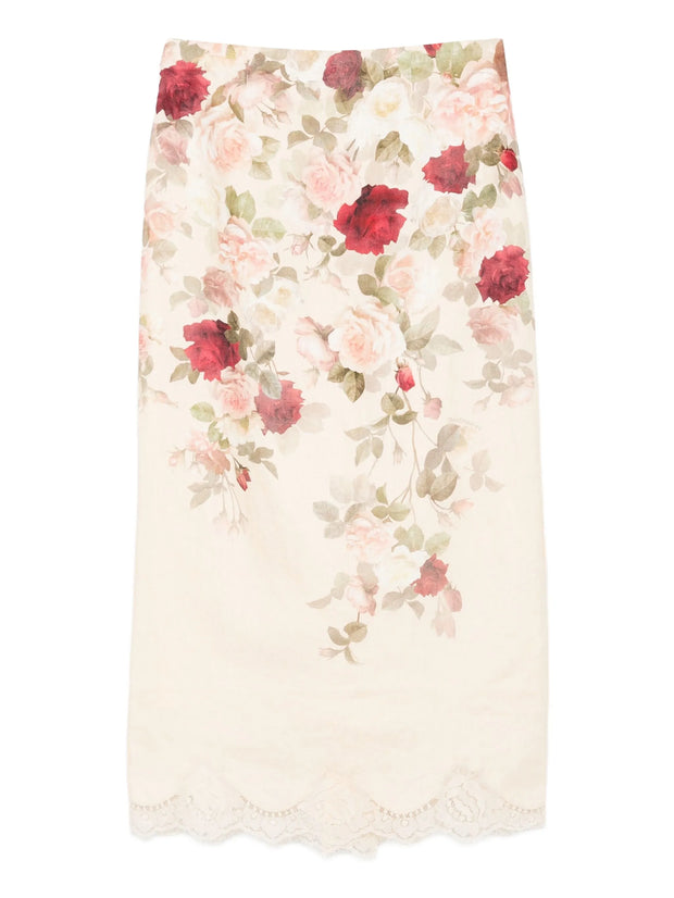 ZIMMERMANN - Floral-Print Lace-Trimmed Skirt