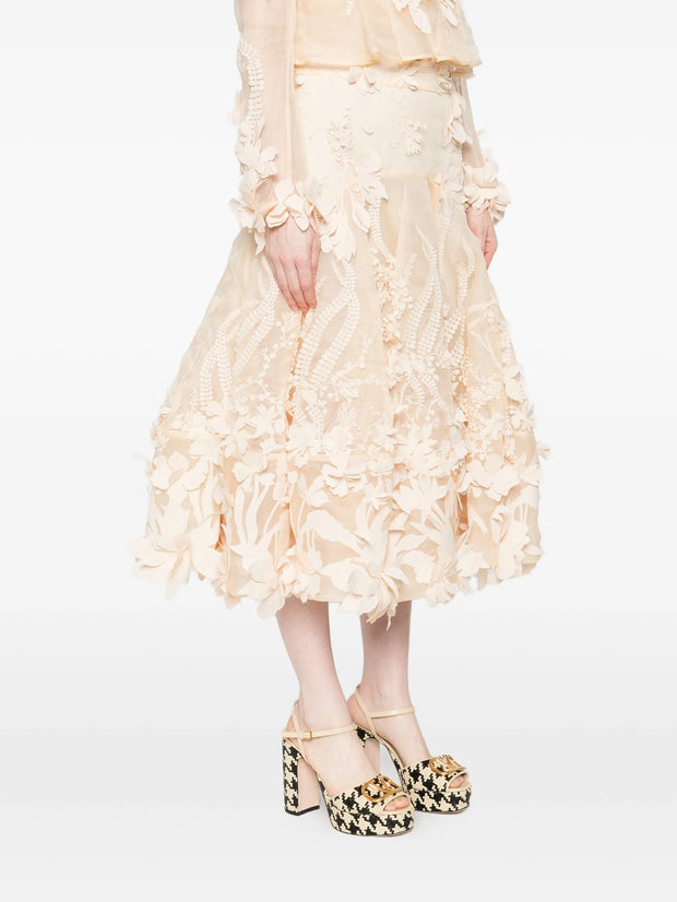 ZIMMERMANN - Floral-Applique Midi Skirt