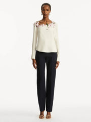 Oscar de la Renta - Cherry Blossoms Embroidered Blouse