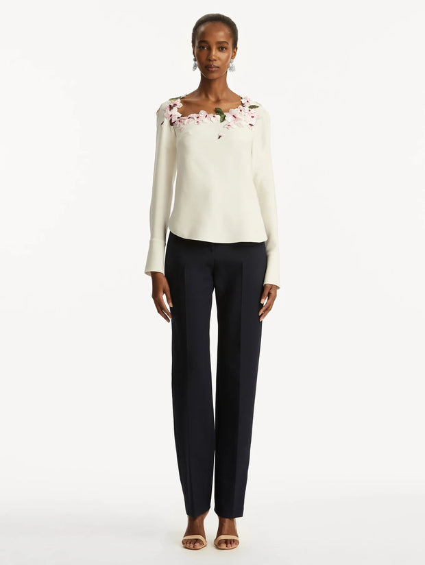 Oscar de la Renta - Cherry Blossoms Embroidered Blouse