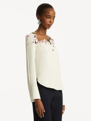 Oscar de la Renta - Cherry Blossoms Embroidered Blouse