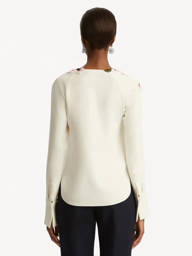 Oscar de la Renta - Cherry Blossoms Embroidered Blouse
