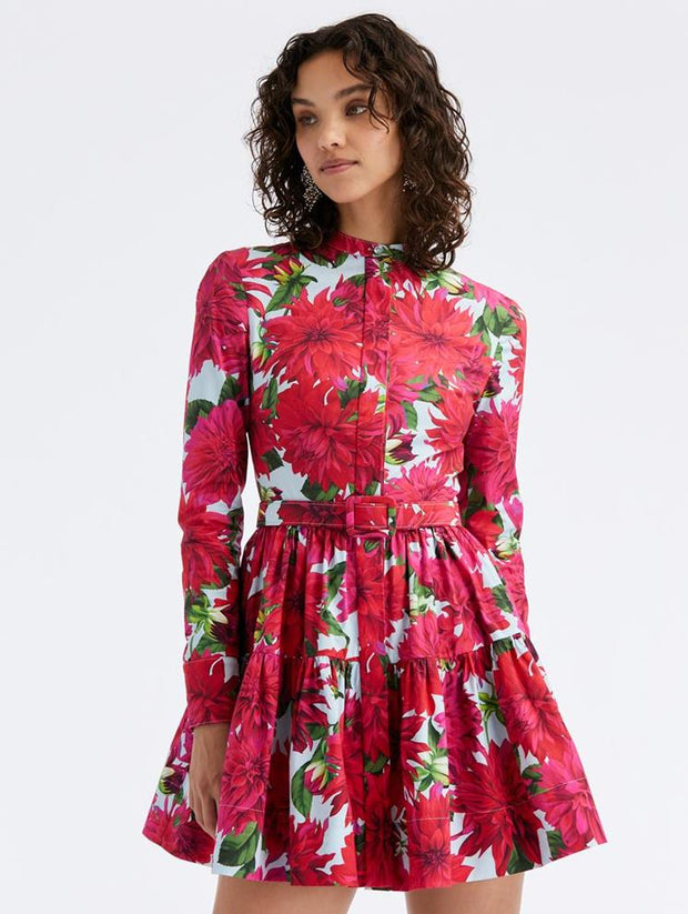 Oscar De La Renta - Red floral belted dress