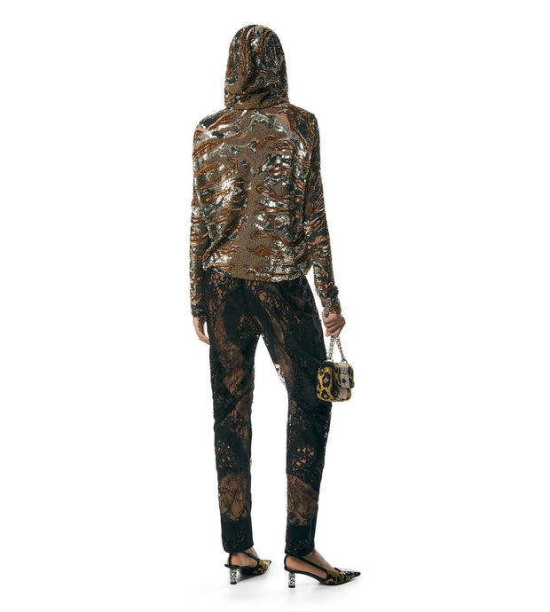 Tom Ford - ZEBRA SEQUINS EMBROIDERY ON TULLE HOODIE