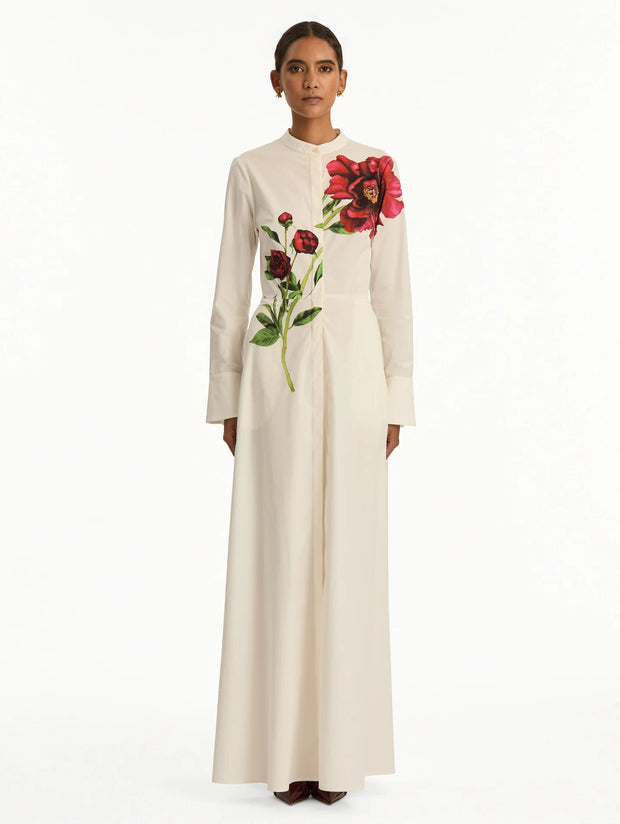 Oscar de la Renta - Peony White Cotton Floor-Length Dress