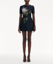 Oscar de la Renta - Navy Chrysanthemum Mini Dress