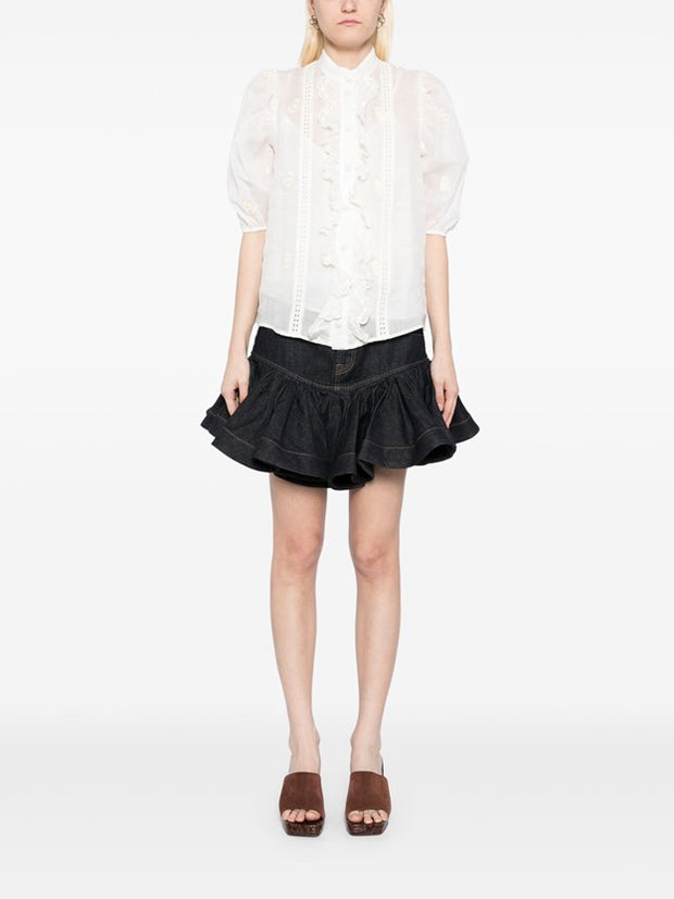 ZIMMERMANN - Crush Denim Frill Mini Skirt