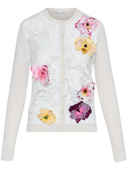 OSCAR DE LA RENTA - Orchid Threadwork Inset Cardigan