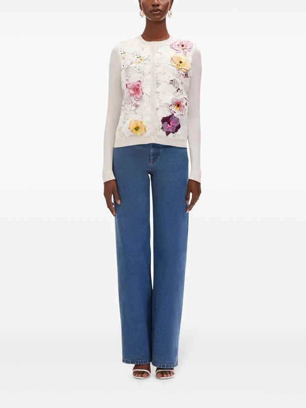 OSCAR DE LA RENTA - Orchid Threadwork Inset Cardigan