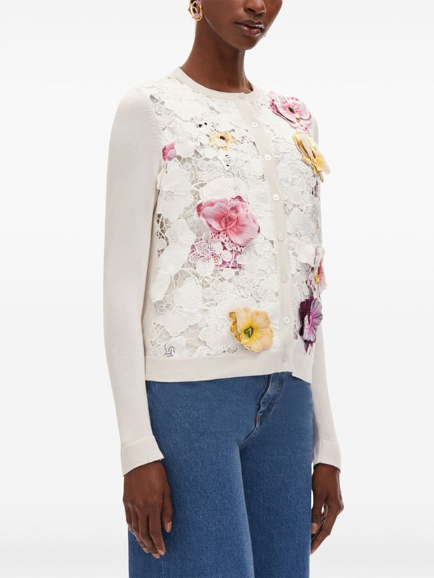 OSCAR DE LA RENTA - Orchid Threadwork Inset Cardigan