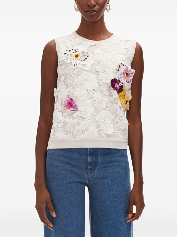 OSCAR DE LA RENTA - Orchid Threadwork-Inset Tank Top