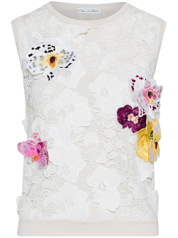 OSCAR DE LA RENTA - Orchid Threadwork-Inset Tank Top