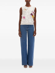 OSCAR DE LA RENTA - Orchid Threadwork-Inset Tank Top