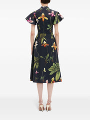 OSCAR DE LA RENTA - Orchid Short-Sleeved Cotton Poplin Dress