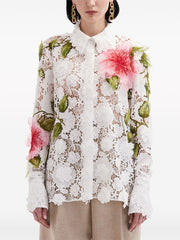 OSCAR DE LA RENTA - Hibiscus-Embroidered Floral-Lace Blouse