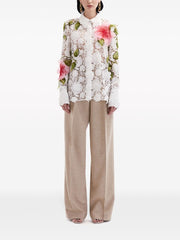 OSCAR DE LA RENTA - Hibiscus-Embroidered Floral-Lace Blouse